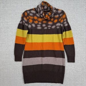 Candy Corn Sweater Dress Women's Sz S Knit Striped Brown Orange Yellow Mock Neck